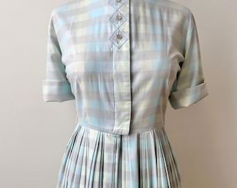 Vintage 1950s | ‘60s  Plaid Pastel Cotton Shirtdress | Day Dress
