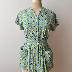 Vintage 1930s | 1940s Cotton Feed Sack Blouse | Chore Top