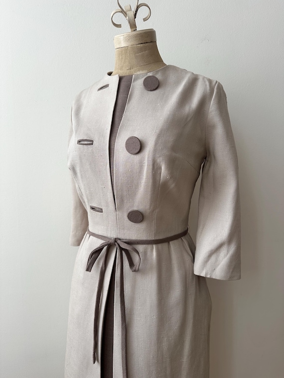 Vintage 1950s Moygashel Irish Linen Dress | NOS Grey Colorblock Dress