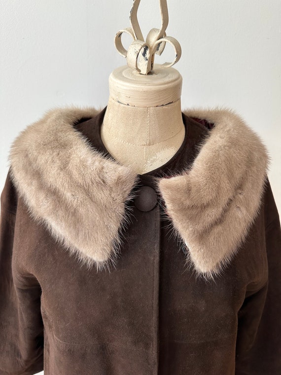 1960s Mod Style Brown Suede Coat With Fur Collar - Etsy