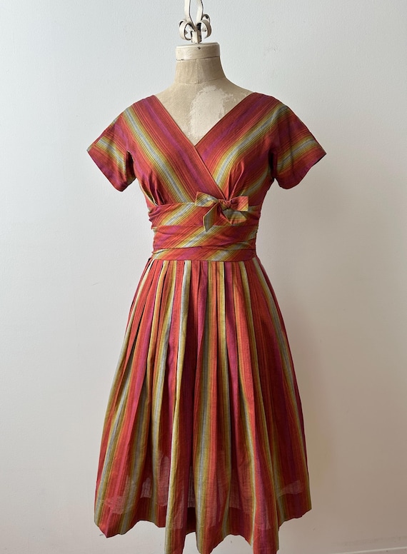 striped retro dress Banned Plus Size Rainbow Stripe Swing Dress - 4X