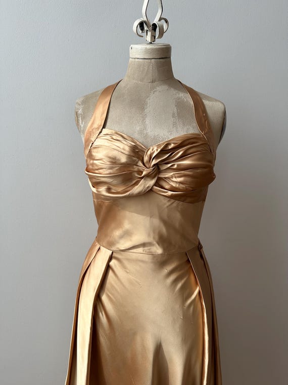Vintage 1940s Gold Satin Halter Gown | Liquid Satin Dress | Old Hollywood -  Etsy Ireland
