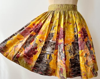 Vintage 1950er Jahre Baumwolle bedruckter Rock | 71 cm Taille