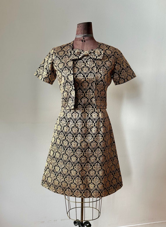 Vintage 1950s Gold and Black Damask Dress and Jacket Set Vintage 1950s Gold and Black Damask Dress and Jacket Set