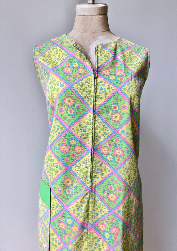 Vintage 1960s Zip Front House Dress - image 1