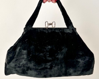 Antique 1920s Black Silk Velvet Handbag | Vintage Velvet Purse