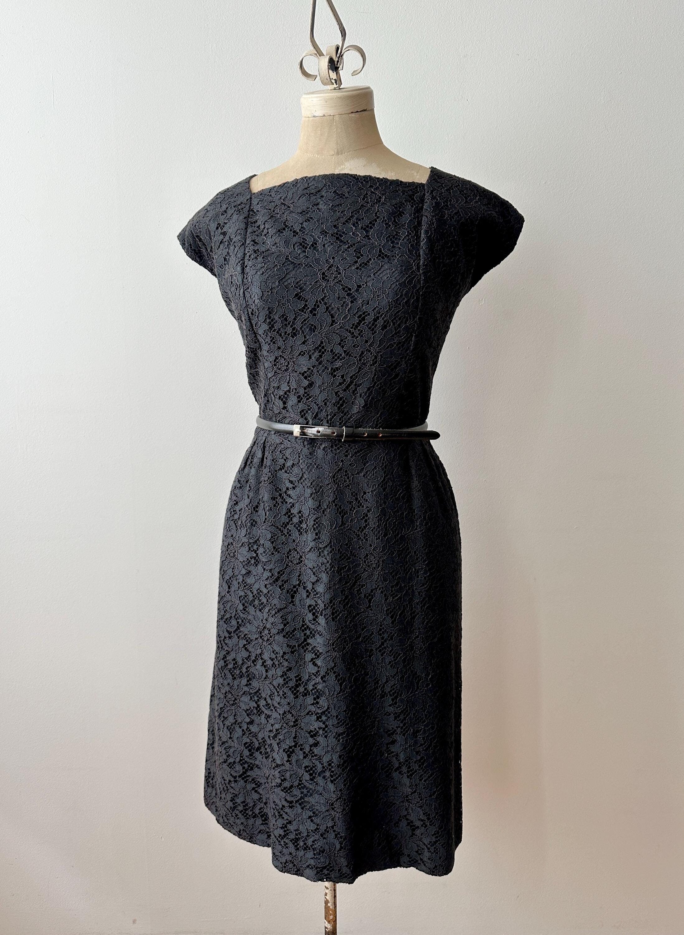 Vintage 1960s Black Lace Overlay Cocktail Dress | XL