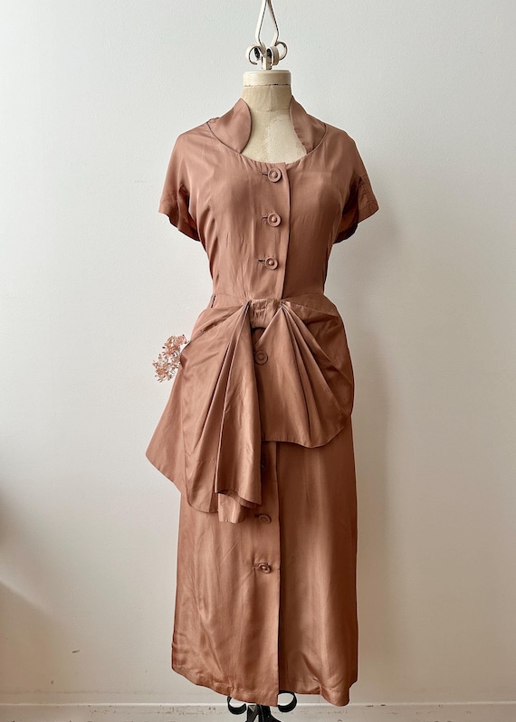 1940 peplum dresses 1940s Rayon Peplum Dress Floral Print