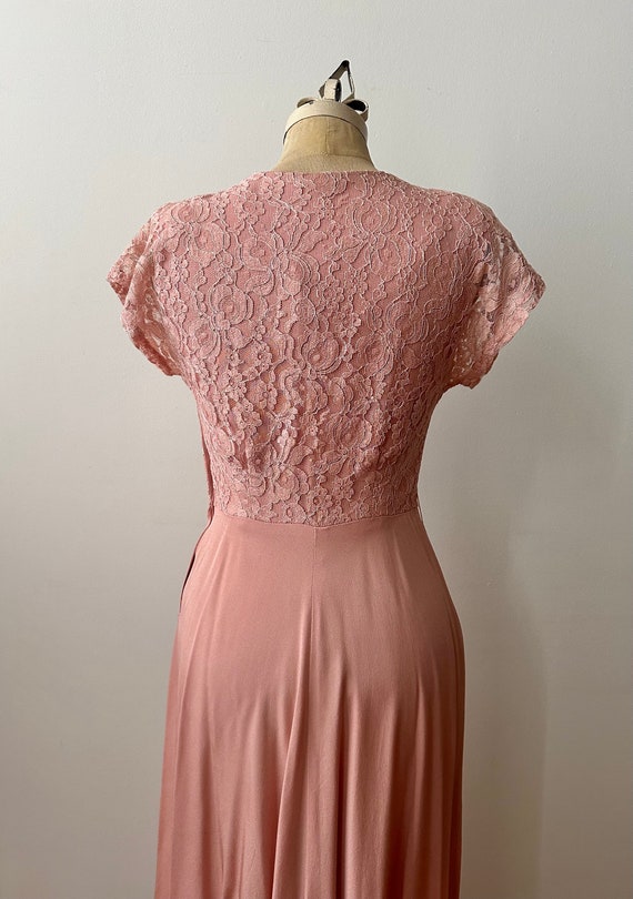 Vintage 1940s | 1950s Pink Rayon and Lace Dress - image 6