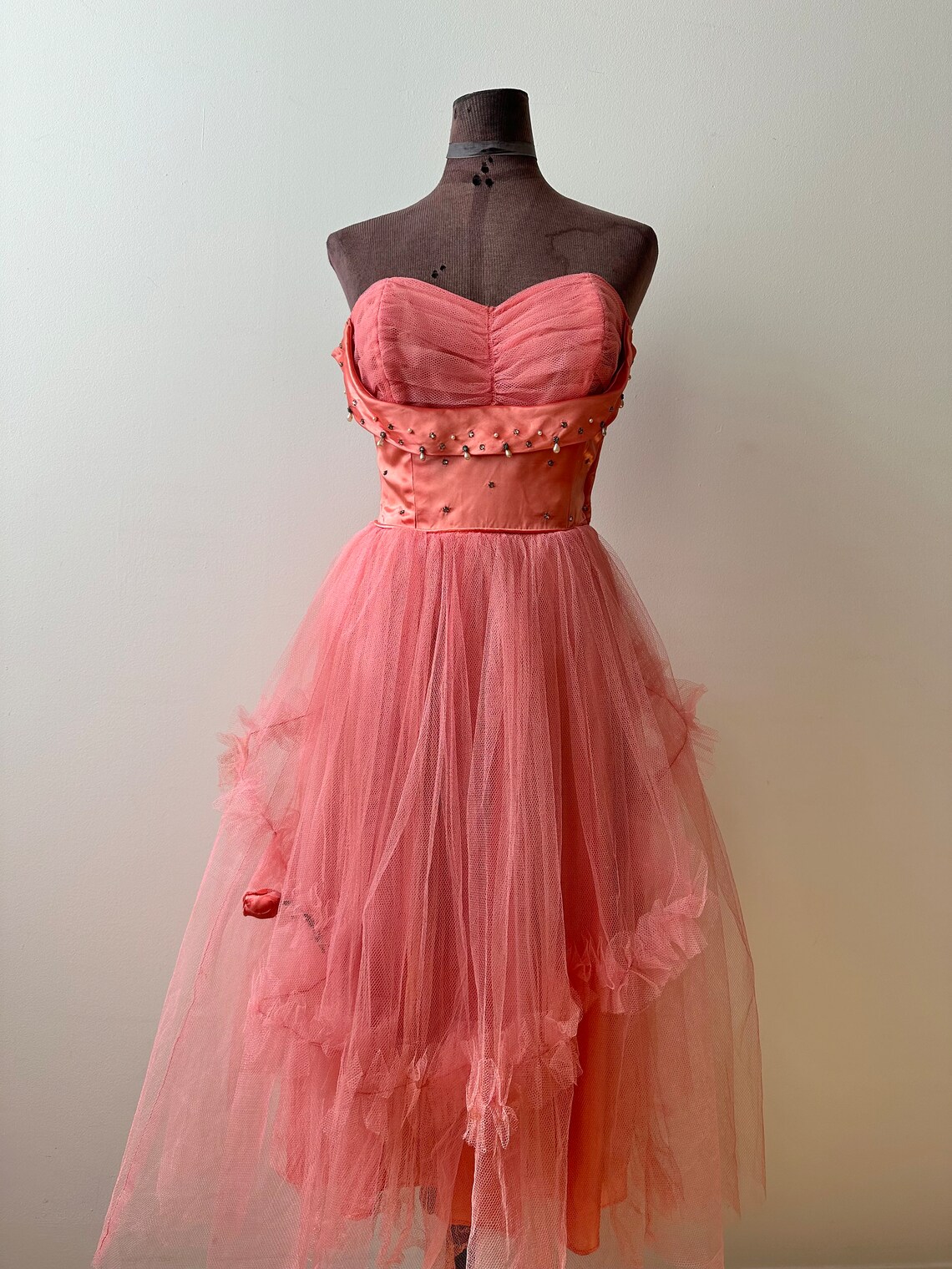 Vintage 1950s Coral Pink Prom Dress