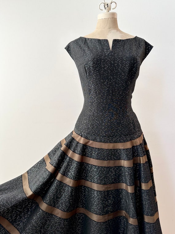 Vintage 1950s Lurex Drop Waist Dress | Metallic S… - image 2