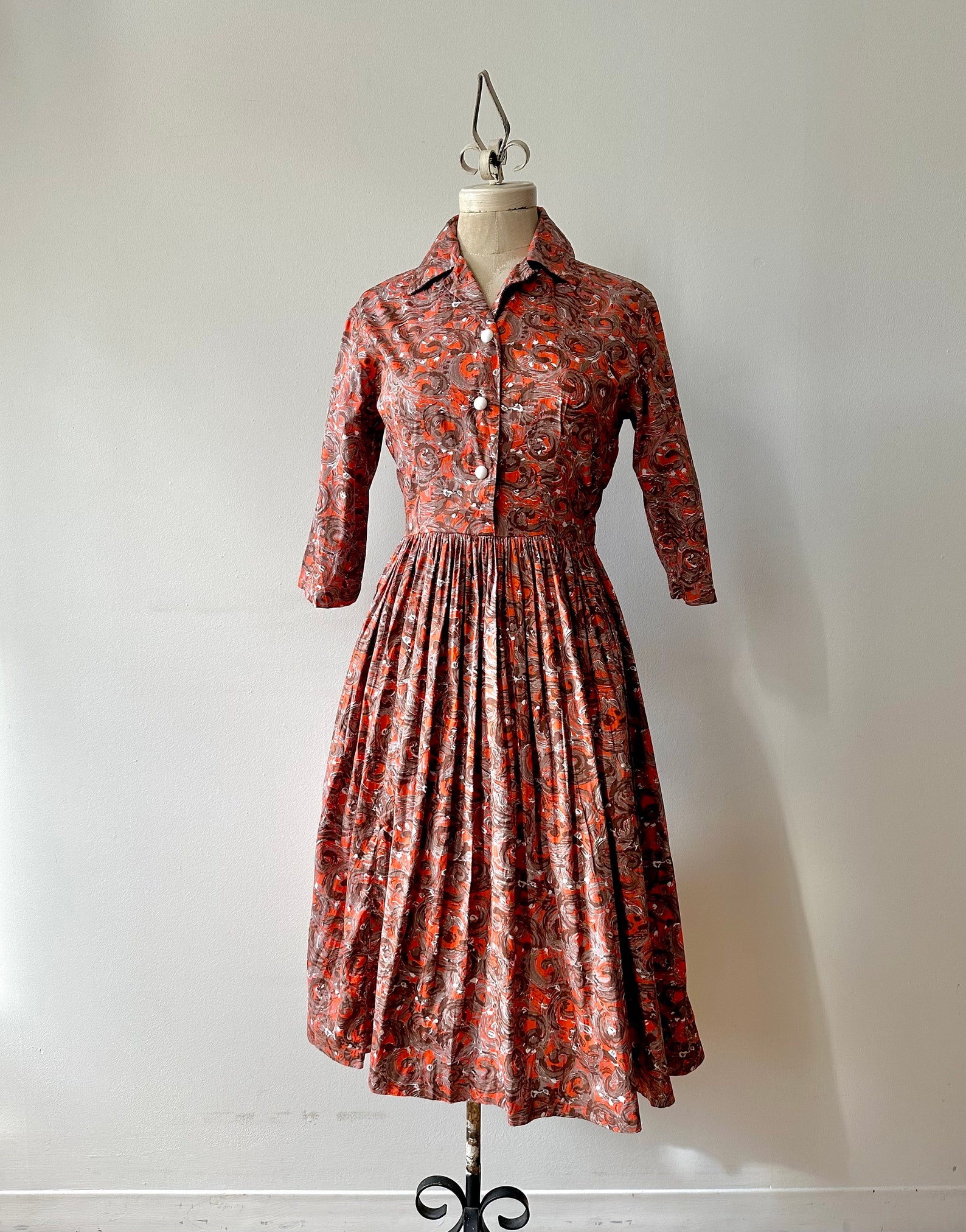 Vintage 1940s 50s Cotton Swirl Print Shirtwaist Dress Etsy — free download