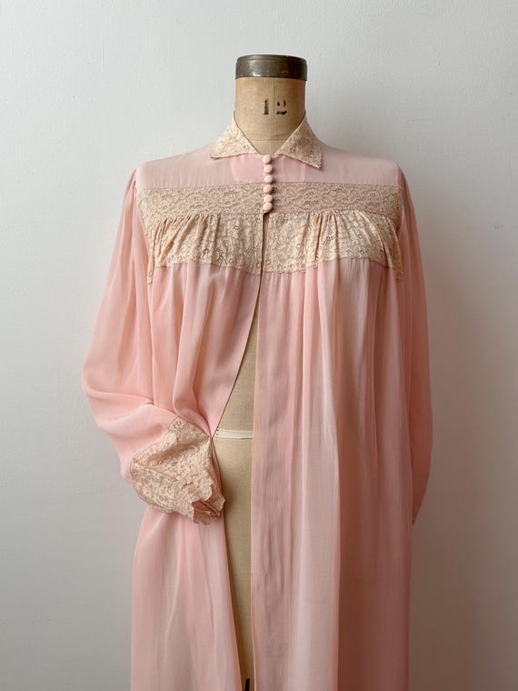 Vintage 1930s | 40s Pink Chiffon and Lace Peignoir