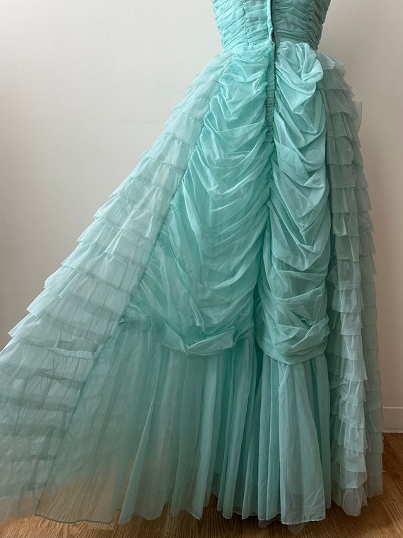 Vintage 1950s | 60s Blue Chiffon Tiered Gown | Cu… - image 4