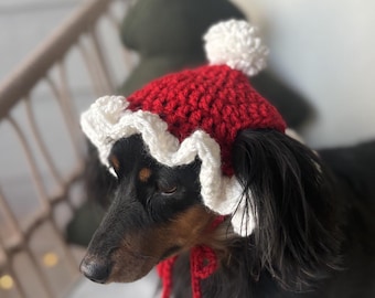 Santa Rüschen Hundemütze Häkelmuster