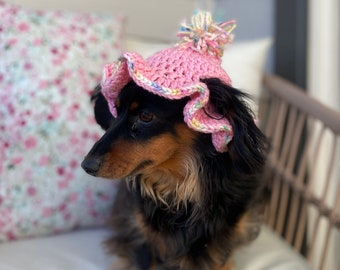 Original Ruffle Dog Hat Crochet Pattern PDF with sizes