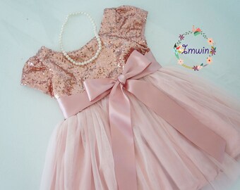 gold and pink flower girl dress
