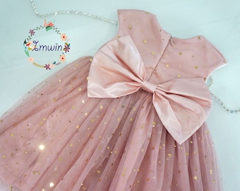 Robe de fille fleur blush Robe de fille de fleur Tulle Robe de fille fleur d’or Robe de fête de remise des diplômes Robe d’occasion spéciale Robe de Noël des filles