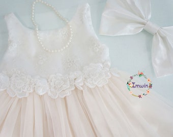 Ivory lace flower girl dress Toddler dress Tulle dress Baby lace dress First communion dress