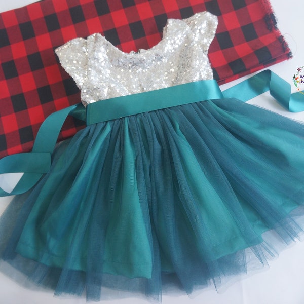 Girl Christmas Dress Flower girl dress Sequins Tulle Party dress Special Occasion Pageant dress Newborn Infant Dress