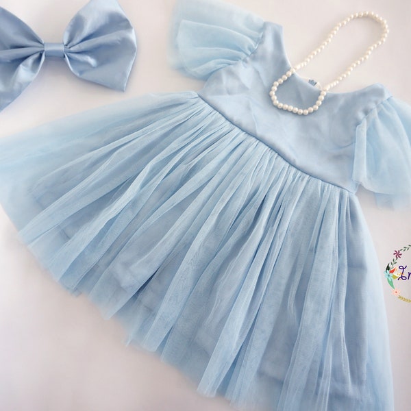 Dusty blue flower girl dress Baby special occasion dress Girl party dress Birthday dress Easter dress