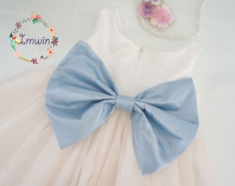 Dusty blue flower girl dress Ivory girl dress Toddler dress Tulle flower girl dresses Elegant Satin Tulle Flower Girl