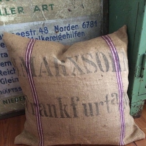 Poszewka na poduszkę Vintage Grainbag Heritage Germany Poszewka na poduszkę Worek na mąkę Juta Unikalna poduszka Vtg Burlap Shabby Chic B. Marx Sohn Frankfurt