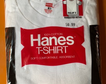 Vtg Hanes 3 x T Shirt Made in USA NOS new OVP 100% American Cotton Size M / 38-40 dead stock