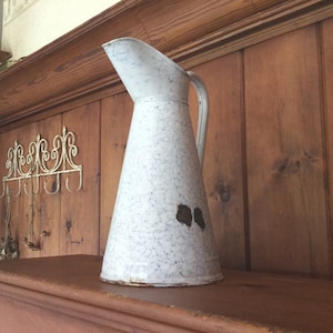 Large french enamel pitcher, french enamel body pitcher, bath pitcher, french country decor, farmhouse decor
