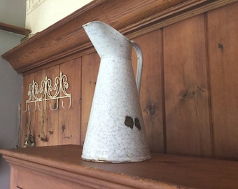 Large french enamel pitcher, french enamel body pitcher, bath pitcher, french country decor, farmhouse decor