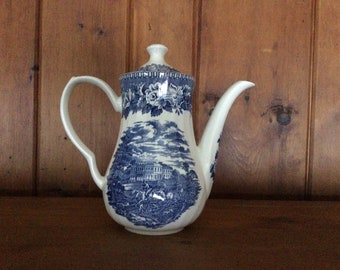 H Aymsley &co. England’s Heritage coffee pot, teapot blue and white ironstone coffee pot