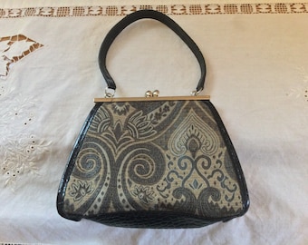 Liz Claiborne Black and Tan paisley evening bag,