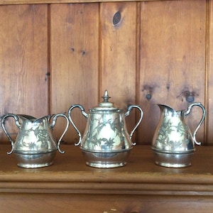 Antique Aurora Tripleplate, 3 piece set, antique silver set, 1859-1875