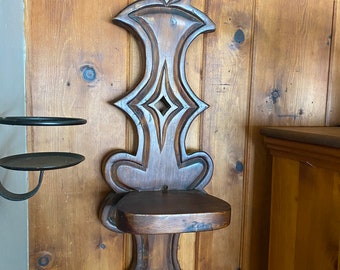Funky chunky hand carved 1970’s wall shelf, folk art shelf, primitive shelf