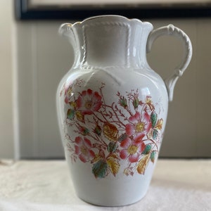 Large Antique Ironstone transferware pitcher, large antique pitcher, cottage decor, farmhouse decor, shabby chic decor