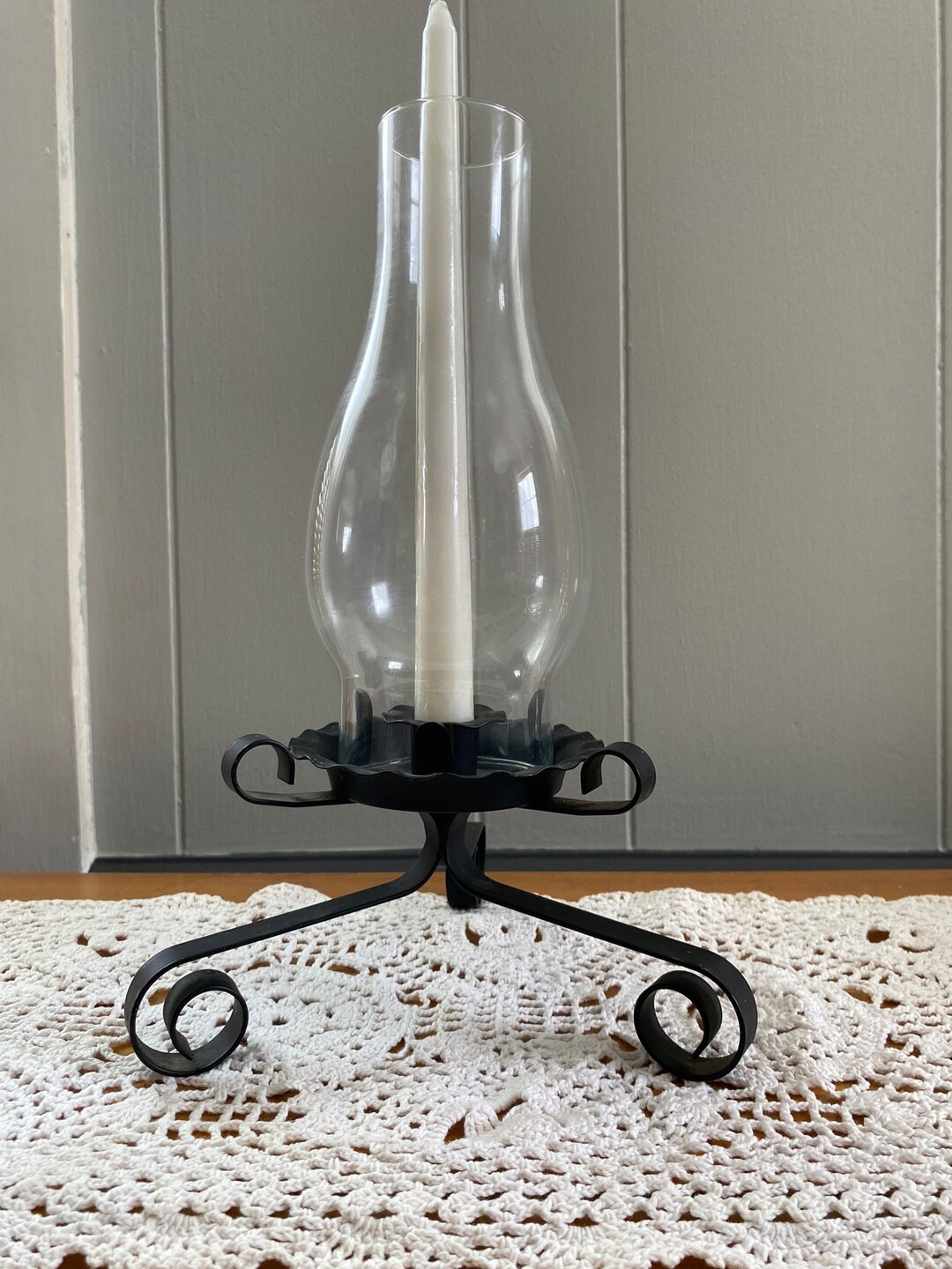 Vintage Iron and Glass Hurricane Candle Holder Candlestick Etsy
