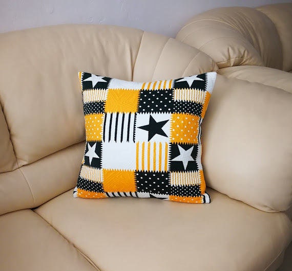White Dark Green And Yellow Decorative Cushion Cover Stars Etsy