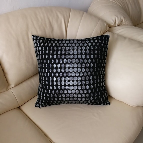 Metallic Polka Dot Black Pillow Cover Silver Throw Pillow Etsy