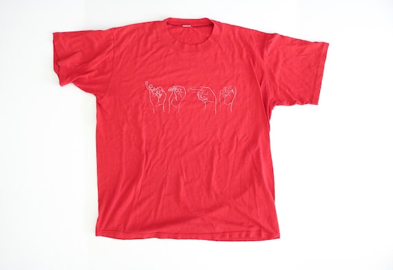 1980s-90s ASL "John" Cherry Red Tee - image 1