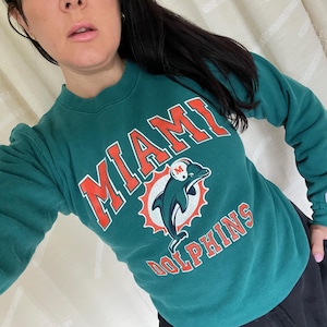 Sudadera clásica con capucha y raglán de los Miami Dolphins de los años 90, talla XS/S