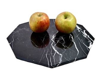 Black Marble Catchall Organizer, Modern Vanity Decor, 11.5-inch Minimalist Stone Plate