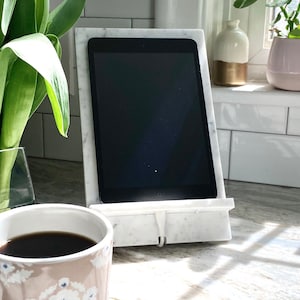 Stone Tablet Stand for Desk or Kitchen, Marble Charging Dock, Minimalist Decor