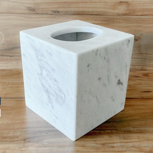 Tissue Box Cover in Carrara White Marble, Holder Organizer for Bathroom Vanity, Custom Orders Available