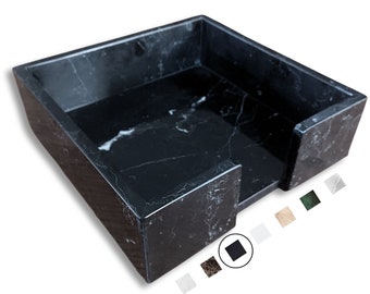 Modern Black Marble Napkin Holder for Table - Elegant Square Cocktail Tray - Weighted Luxury Stone Design for Stylish Dinner Parties