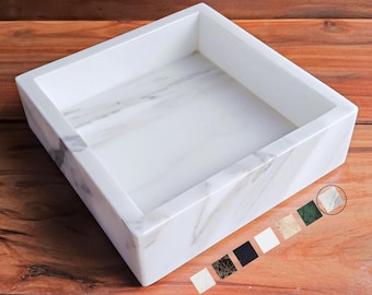 Square Calacatta Gold Marble Tray for Kitchen Counter Organizer, Modern Natural Marble Tray for Kitchen Island Decor, Coffee Table Tray