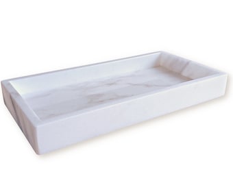 Long Rectangle Marble Tray Organizer, Calacatta Gold Marble Bathroom Countertop Organizer, Natural Marble Vanity Tray Bathroom Decor