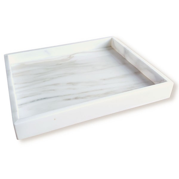 Rectangle Marble Tray Organizer for Bathroom, Calacatta Gold Marble Vanity Tray for Counter, Natural Marble Tray for Kitchen Island