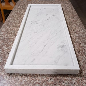 Extra Long Marble Rectangular Decorative Tray, Carrara Table Centerpiece Organizer,  32 x 13 Inches
