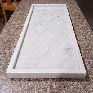 Extra Long Carrara Marble Rectangular Decorative Tray Table Centerpiece Organizer 32 x 13 Inches