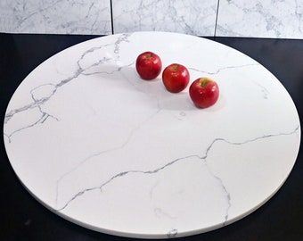 Large Marble Lazy Susan Turntable Centerpiece for Dining Table,  Quartz Stone Rotating Serving Tray Dining Table Centerpiece, 30 to 36 Inch